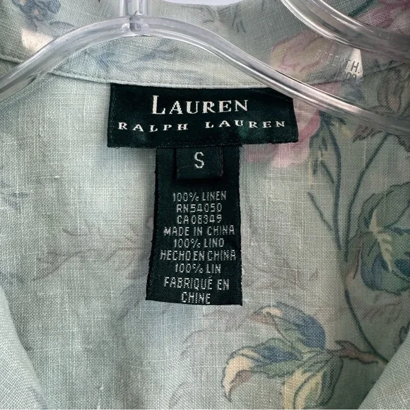 Lauren Ralph Lauren Mint Green Floral Tropical Linen Top Women’s Size Small - Picture 7 of 14